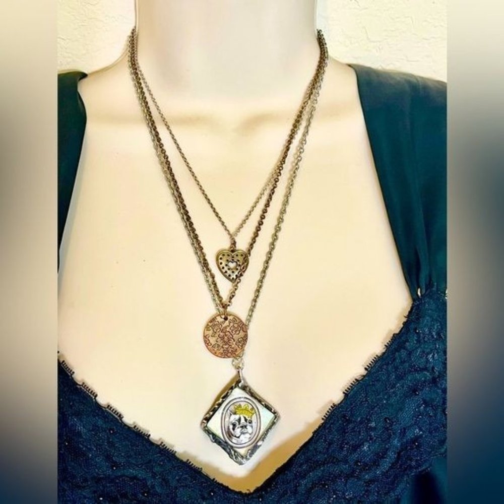 Artisan French Bulldog Glass Pendant & Vintage Necklace Handcrafted with Solder